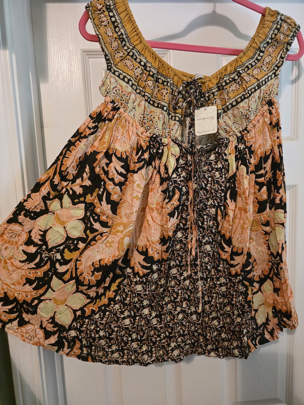 Free People Floral Patchwork Chemise in Black, Mustard & Peach